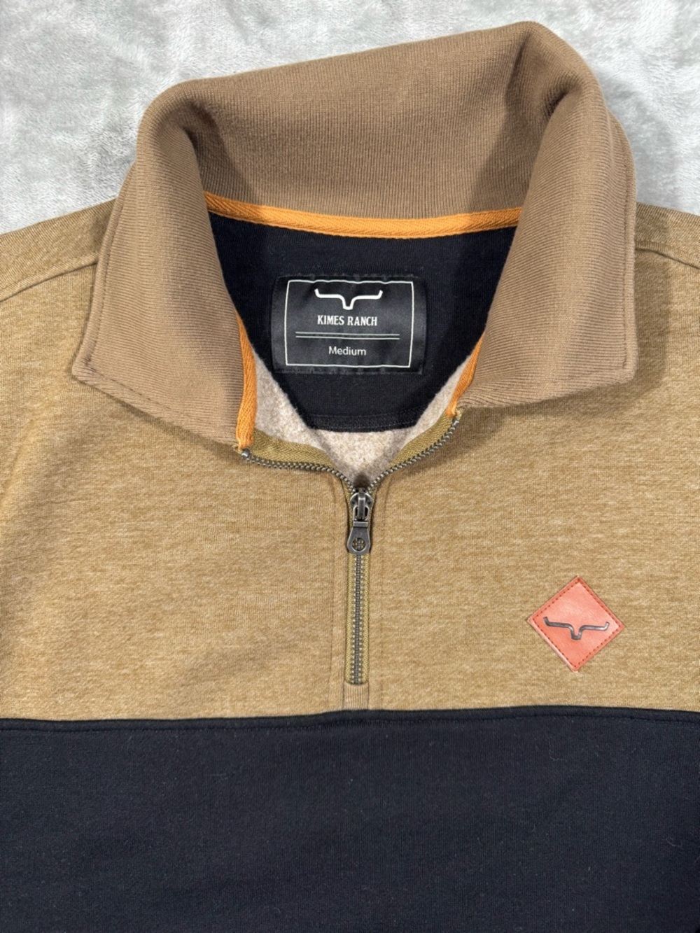 Kimes Ranch Sweatshirt Mens Medium Brown Black 1/4 Zip Fleece Western Pullover